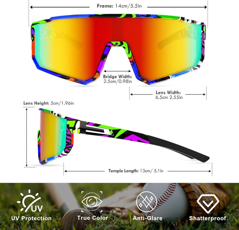 Derowern Youth Baseball Sunglasses, Kids Polarized Sports Sunglasses,UV400 Protection Glasses for Boys Girls Softball Cycling - Image 3